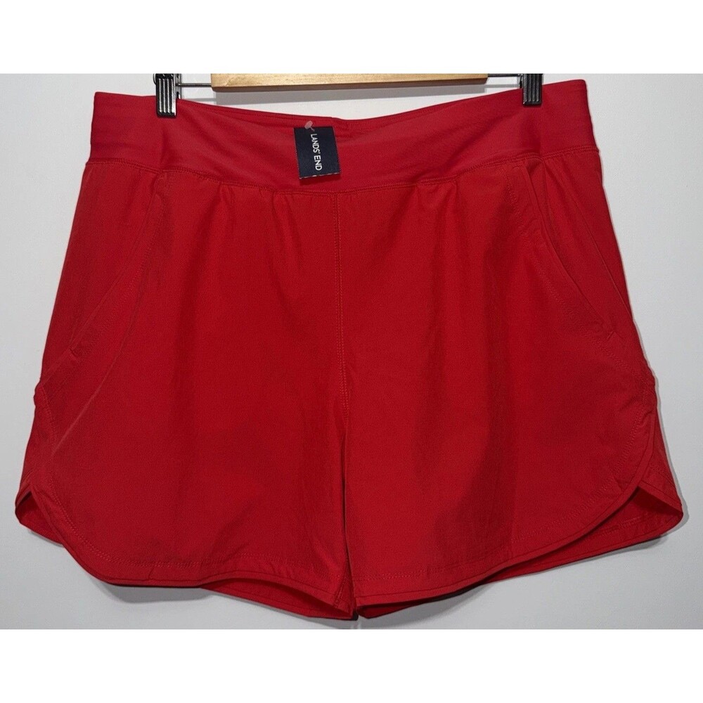 Lands End WOMENS 14 Quick Dry Pull On Swim Shorts Red Pockets Modest